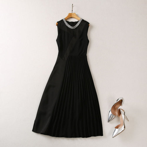 Women's Black Pleated Dress — Sleek Going-Out Dress for Date Night