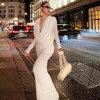 White Deep V Dress