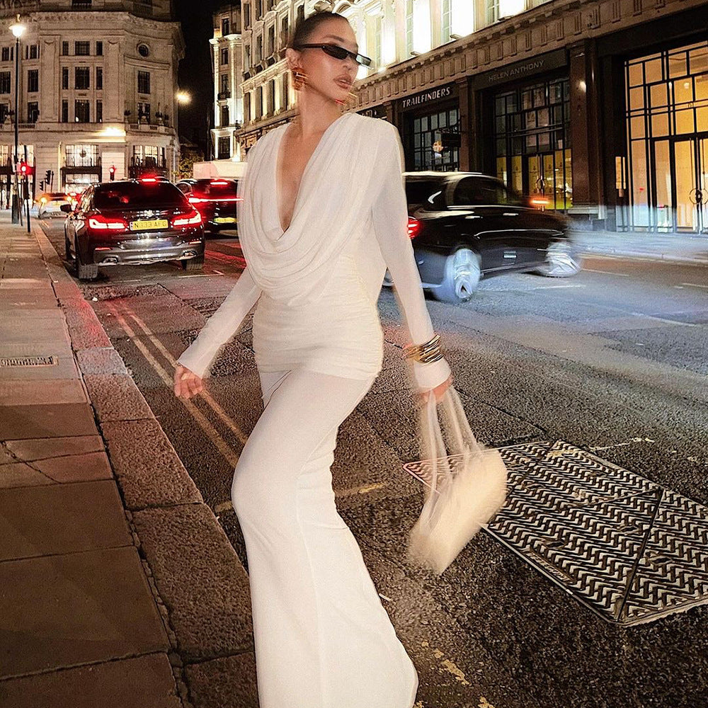 White Deep V Dress