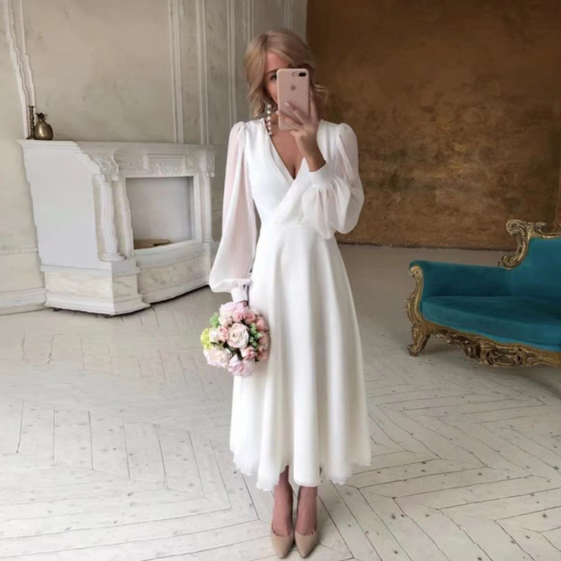 White Long Sleeve Dress