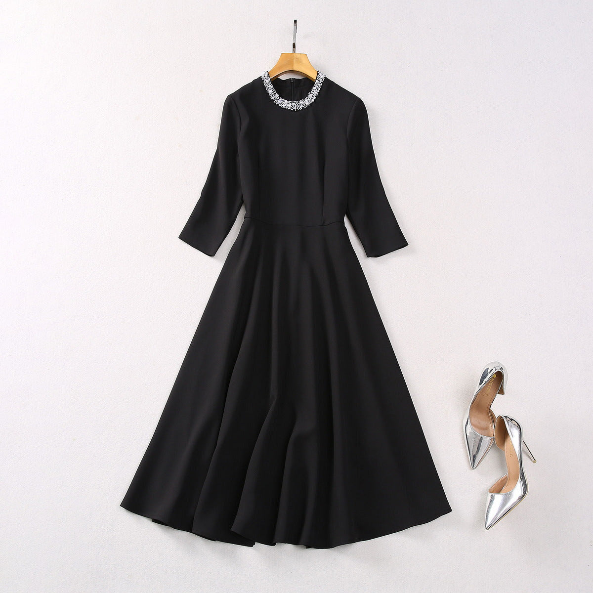 Stand Collar Pearl Dress