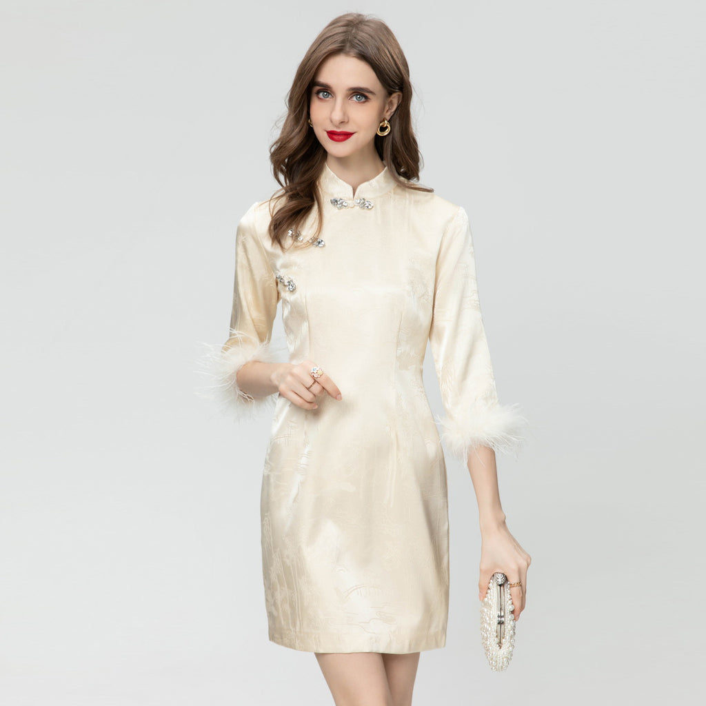 Feather Three-quarter Sleeve Dress