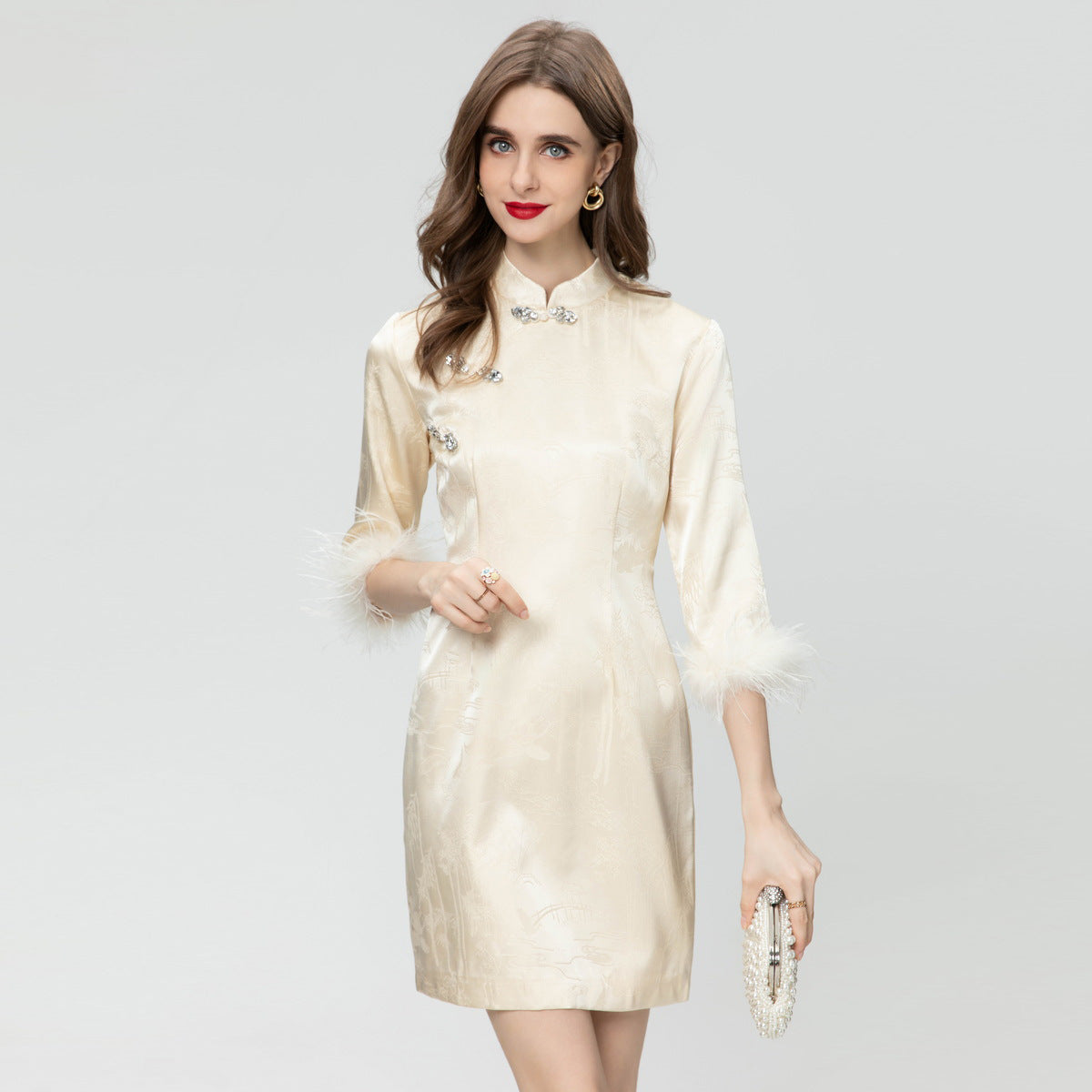 Feather Three-quarter Sleeve Dress