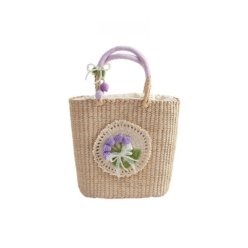 Women's Compact Purple Straw Crossbody Bag — Chain-Strap Crossbody for Evening Events