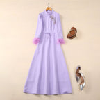 Stand Collar Ostrich Dress