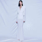 White Deep V Dress