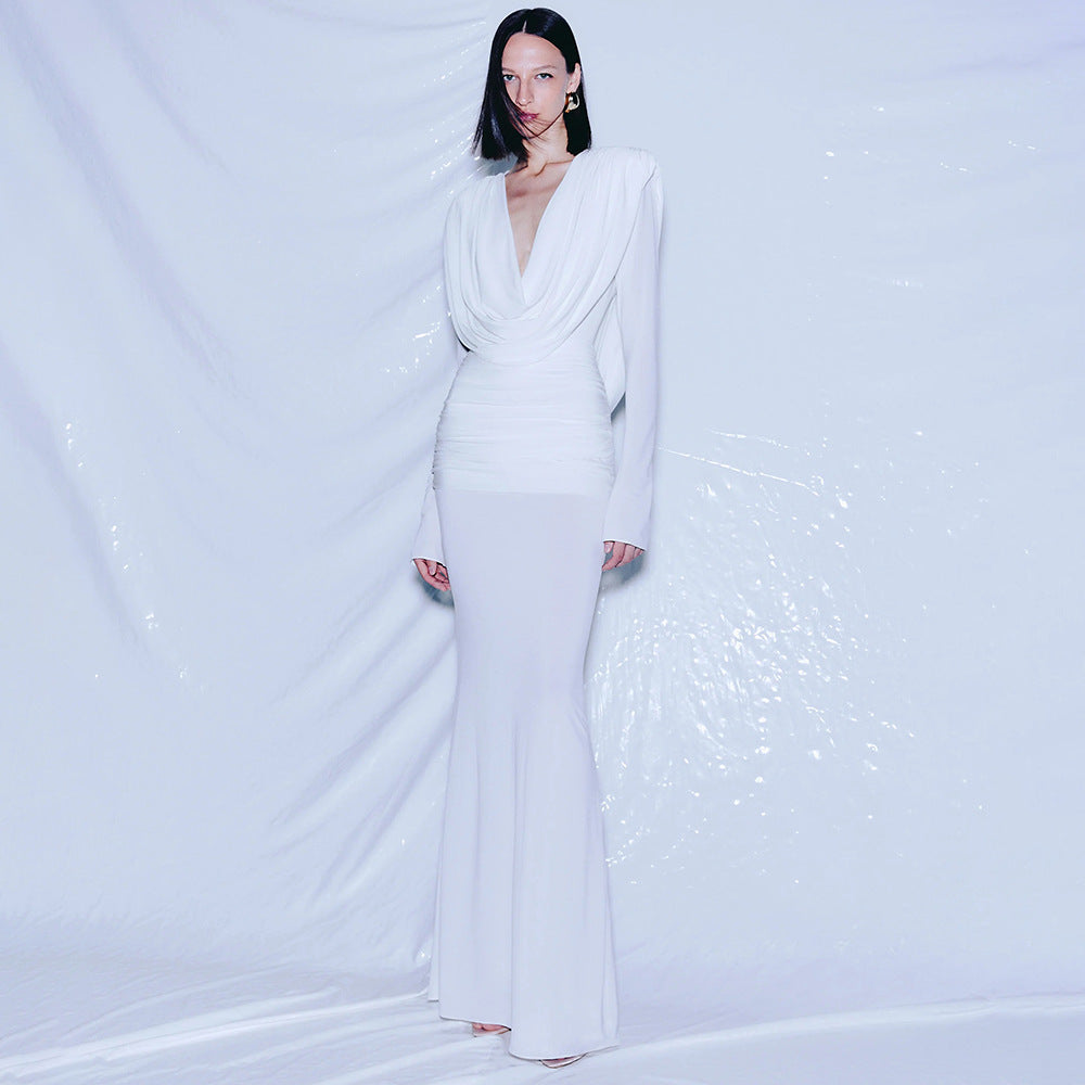 White Deep V Dress