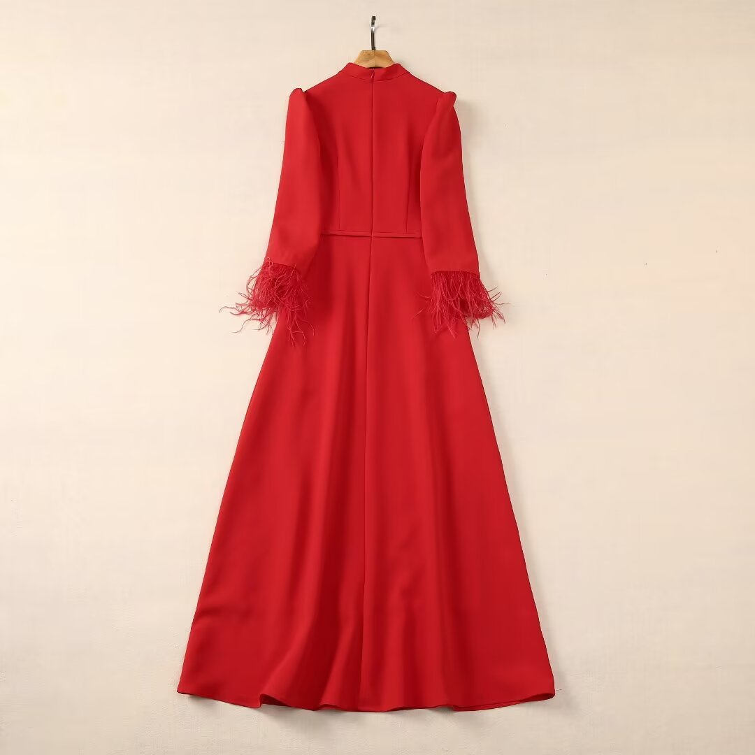 Stand Collar Ostrich Dress
