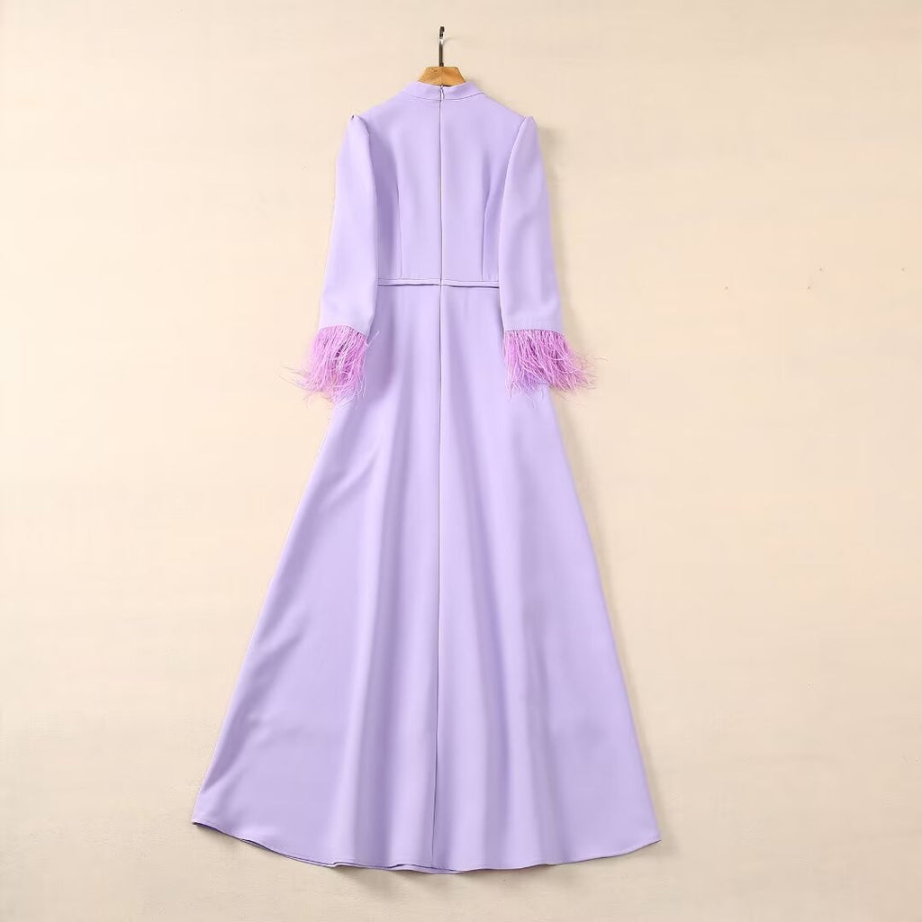 Stand Collar Ostrich Dress