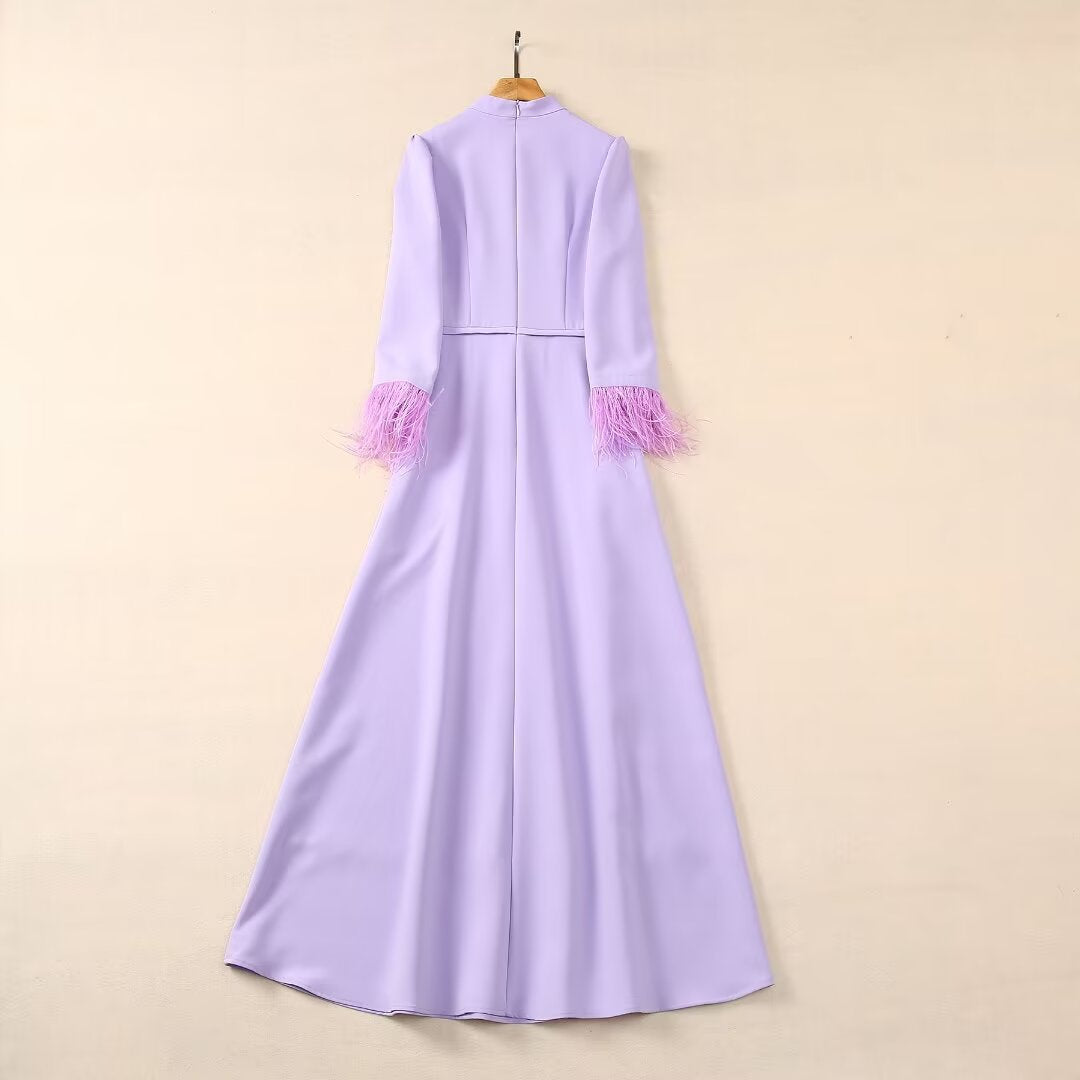 Stand Collar Ostrich Dress
