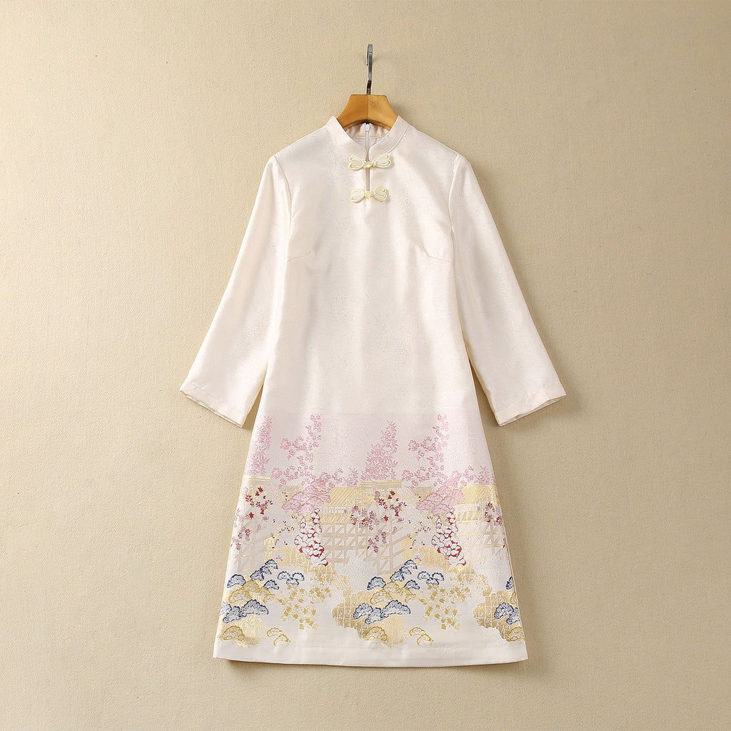 Stand Collar Buckle Dress