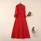 Stand Collar Ostrich Dress