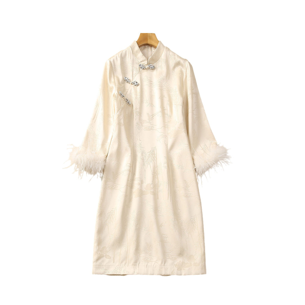 Feather Three-quarter Sleeve Dress