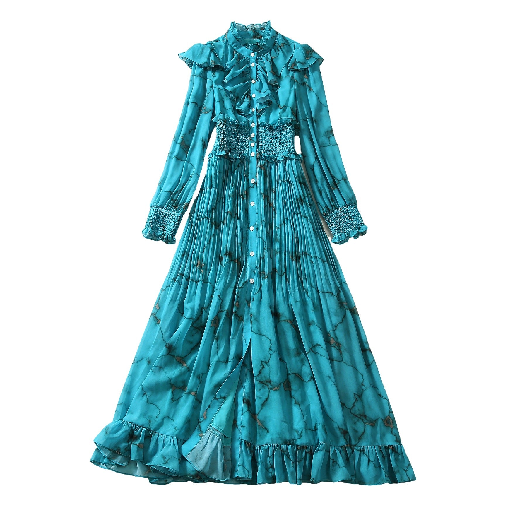Stand Collar Ruffle Dress